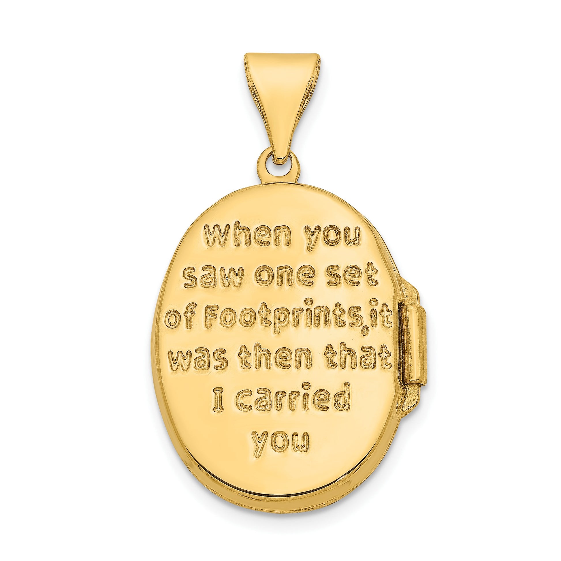 14k with White Rhodium Footprints Poem on Reverse 17mm Oval Locket