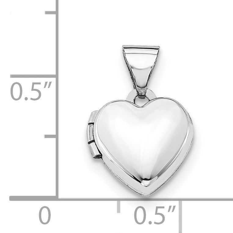 14k White Gold Polished Plain 10mm Heart Locket