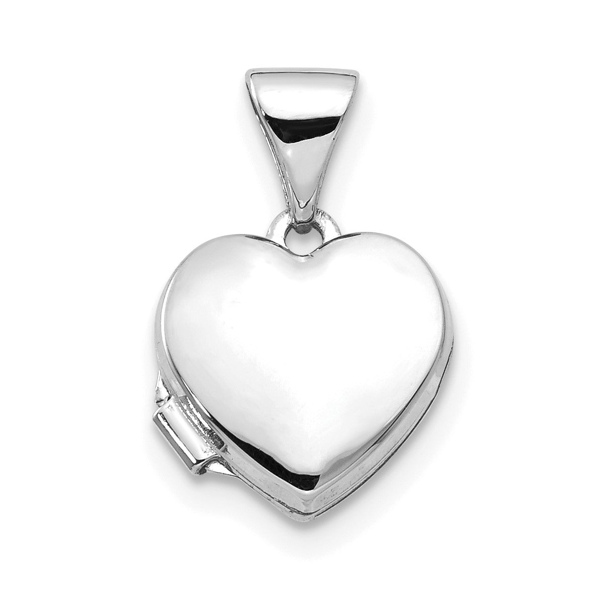 14k White Gold Polished Plain 10mm Heart Locket
