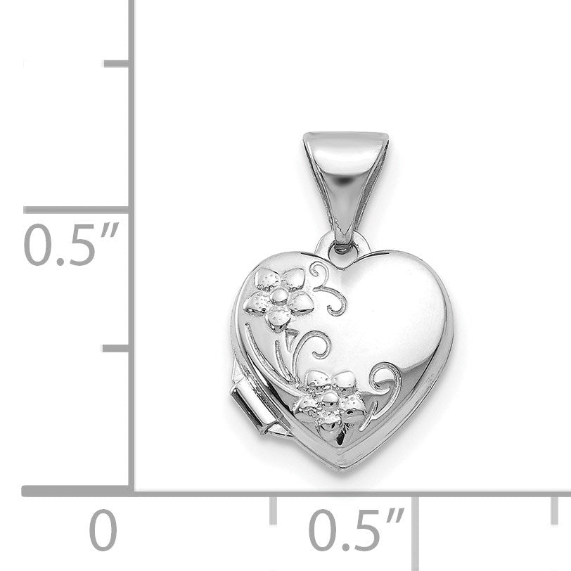 14k White Gold Floral 10mm Heart Locket