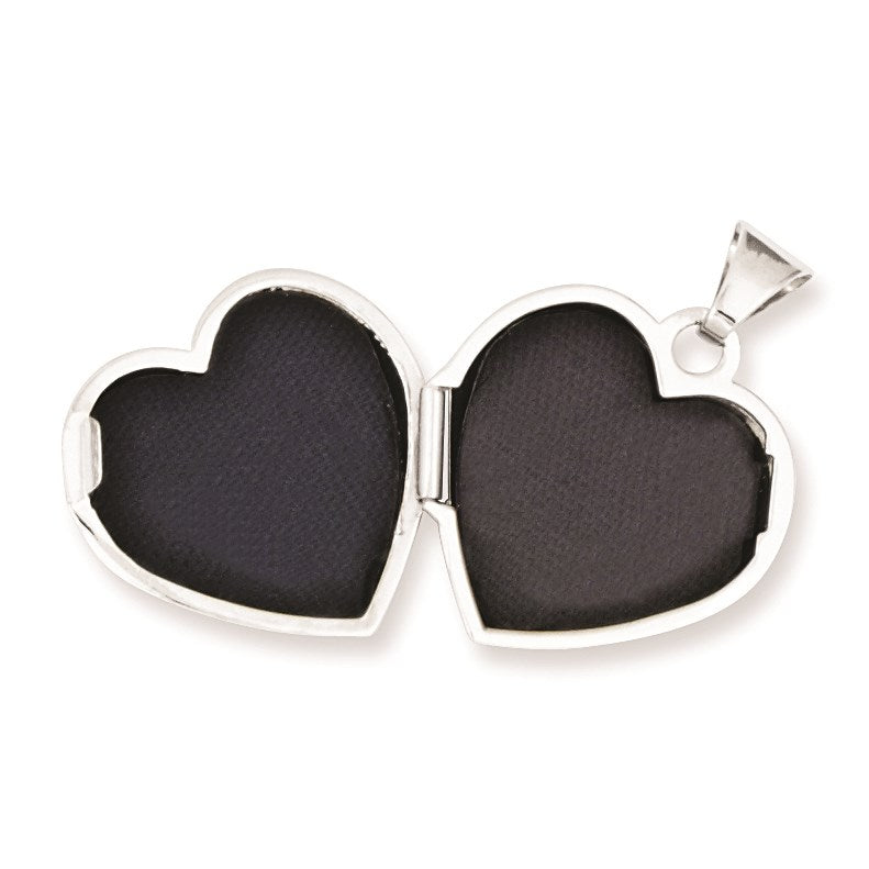 14k White Gold Polished Plain 15mm Heart Locket