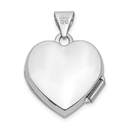 14k White Gold Polished Plain 15mm Heart Locket