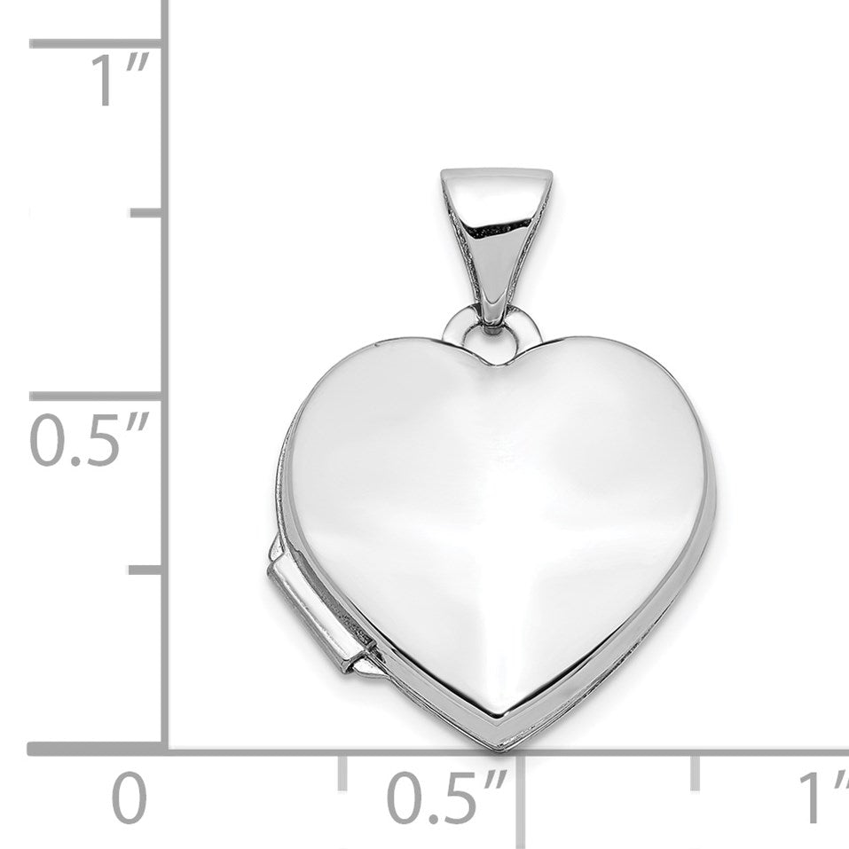 14k White Gold Polished Plain 15mm Heart Locket