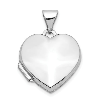 14k White Gold Polished Plain 15mm Heart Locket