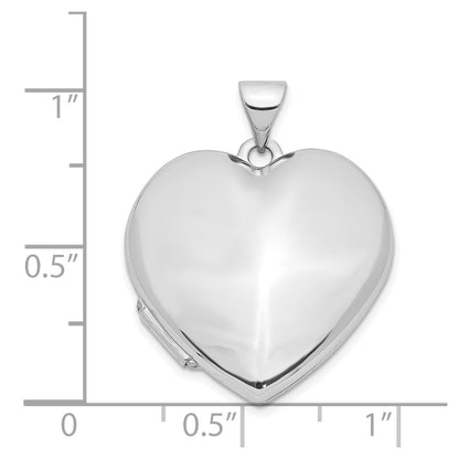 14k White Gold Polished Domed Plain 21mm Heart Locket