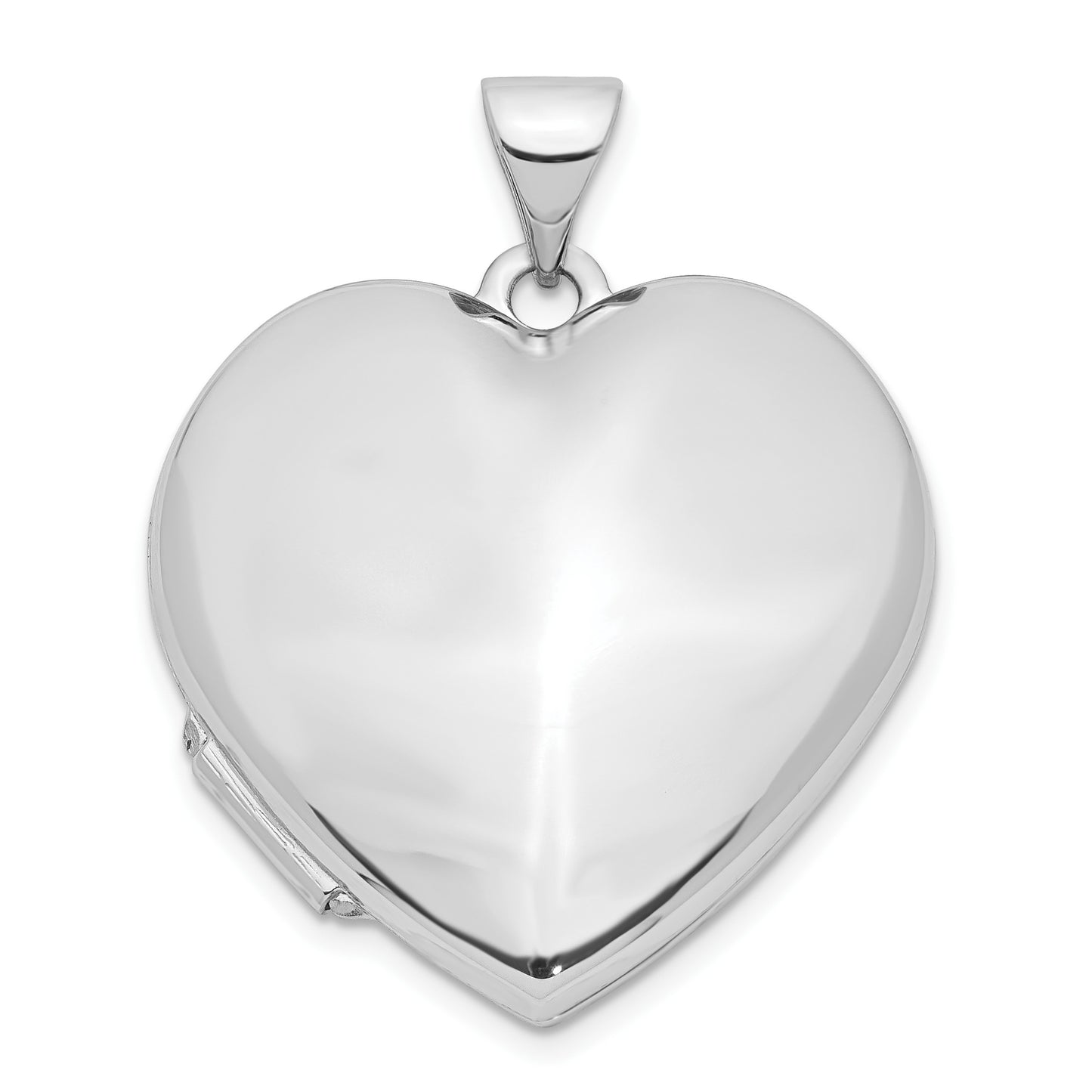 14k White Gold Polished Domed Plain 21mm Heart Locket