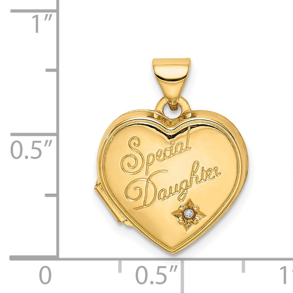 14K Diamond SPECIAL DAUGHTER Script 15mm Heart Locket