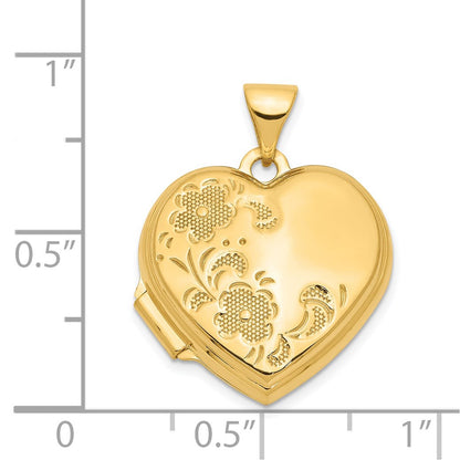 14K Polished Floral 18mm Heart Locket