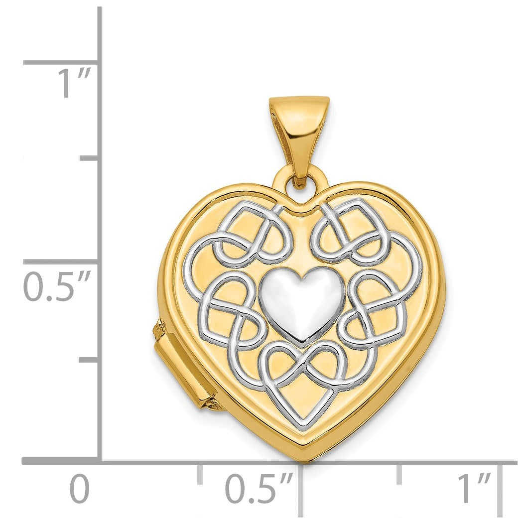 14k with White Rhodium Celtic Knot with Heart of Gold Poem on Reverse 18mm Heart Locket