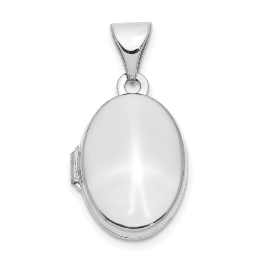 14k White Gold Polished Plain 13mm Oval Locket