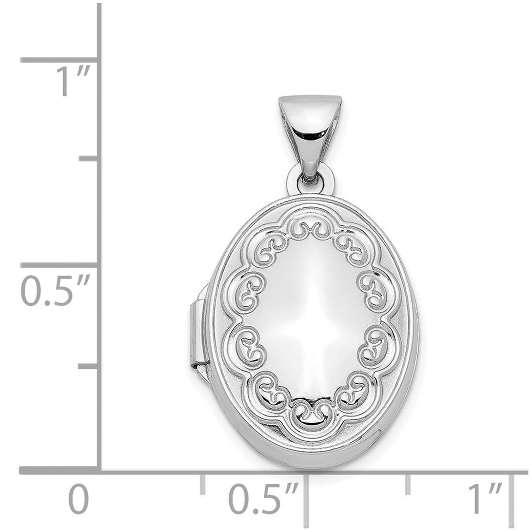 14k White Gold Scalloped Border 17mm Oval Locket
