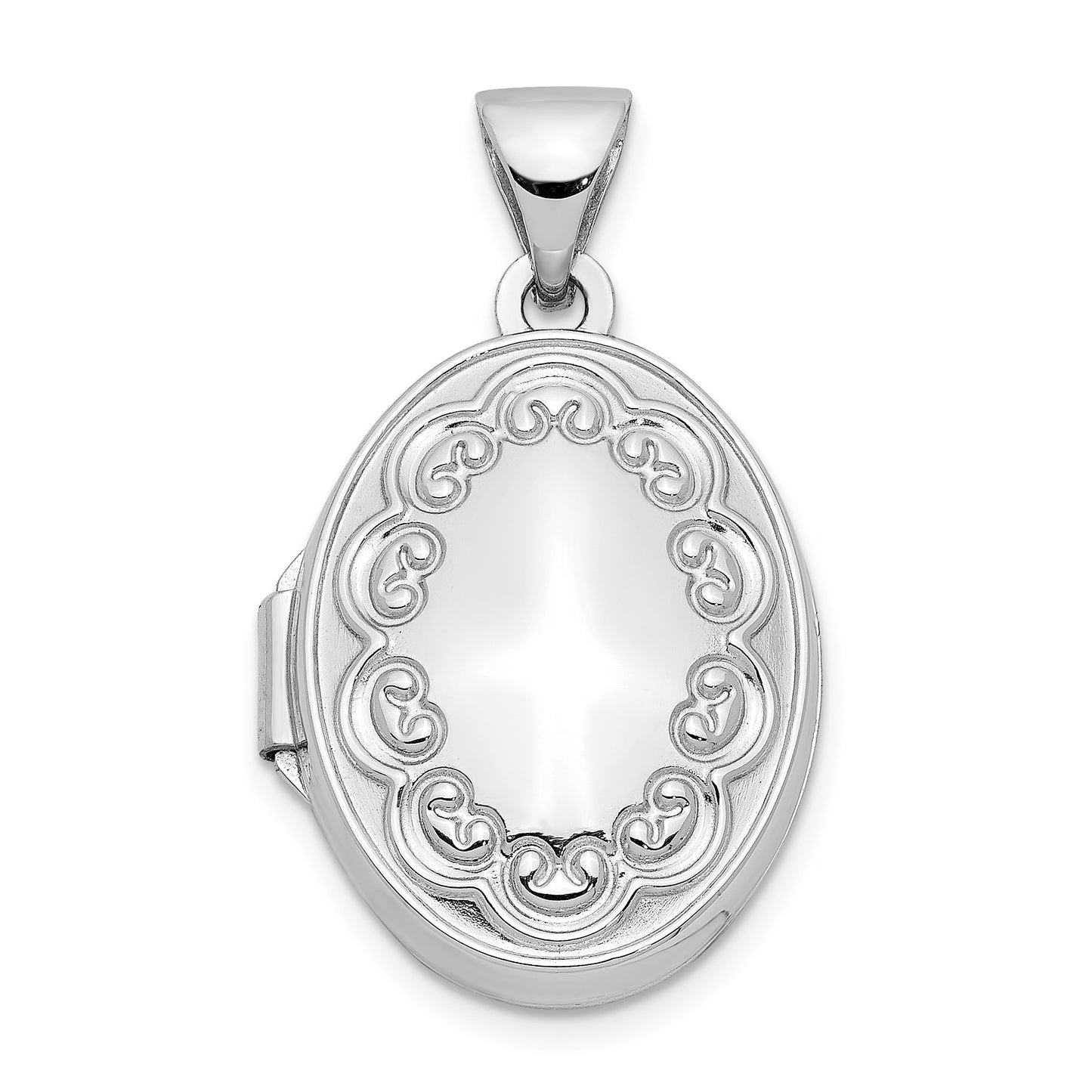 14k White Gold Scalloped Border 17mm Oval Locket