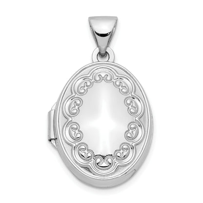 14k White Gold Scalloped Border 17mm Oval Locket