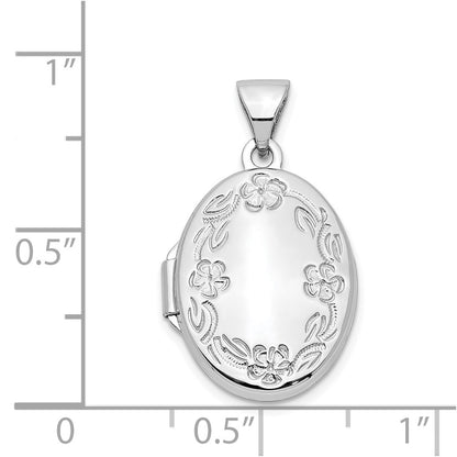 14k White Gold Floral Border 17mm Oval Locket