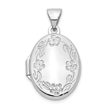 14k White Gold Floral Border 17mm Oval Locket