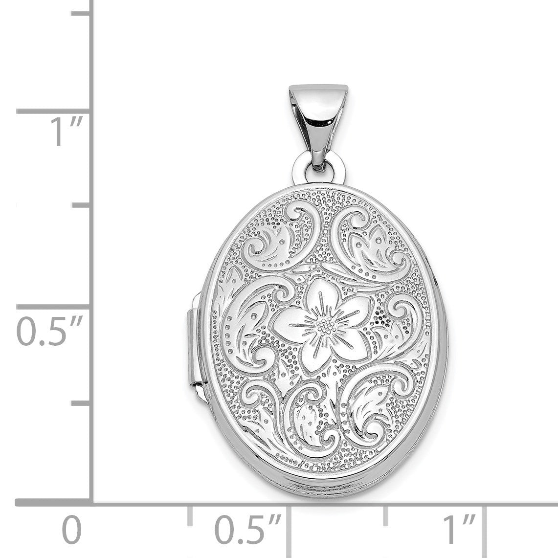 14k White Gold Floral Swirl Design 21mm Oval Locket