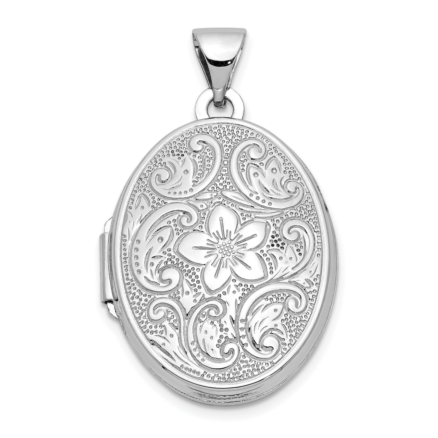 14k White Gold Floral Swirl Design 21mm Oval Locket