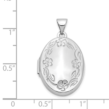 14k White Gold Floral Border 21mm Oval Locket