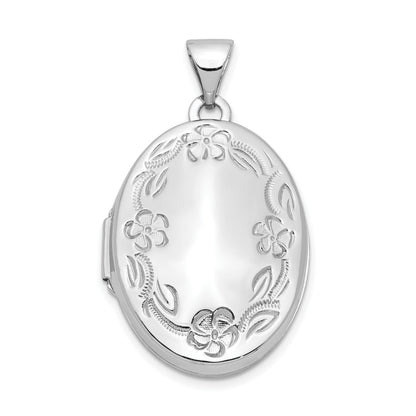 14k White Gold Floral Border 21mm Oval Locket