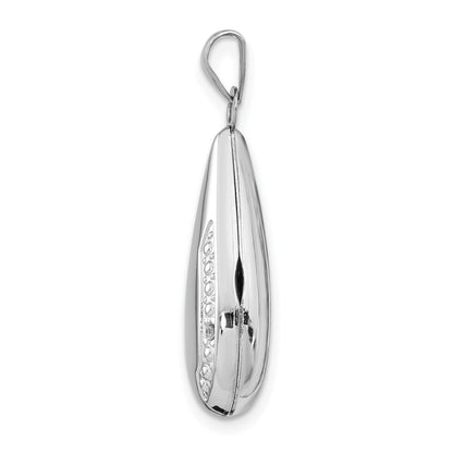 14K White Gold Polished Diamond 21x13mm Teardrop Locket