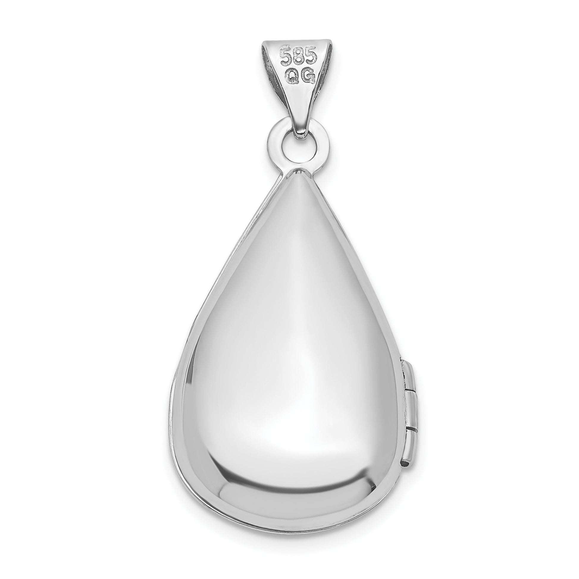 14K White Gold Polished Diamond 21x13mm Teardrop Locket