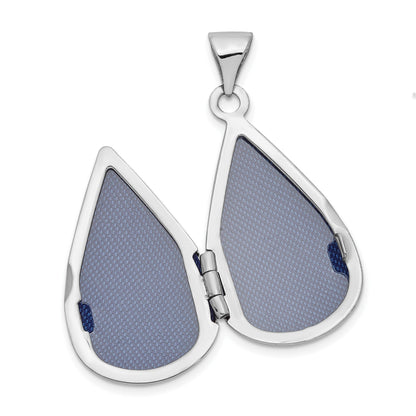 14K White Gold Polished Diamond 21x13mm Teardrop Locket