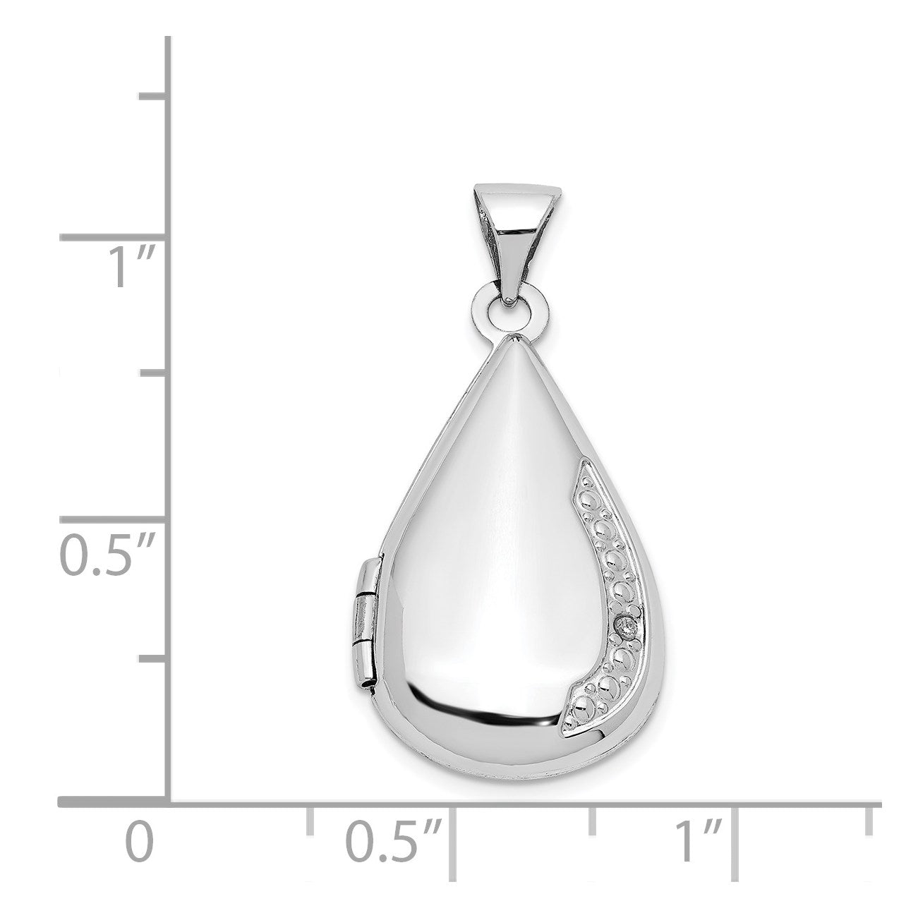 14K White Gold Polished Diamond 21x13mm Teardrop Locket