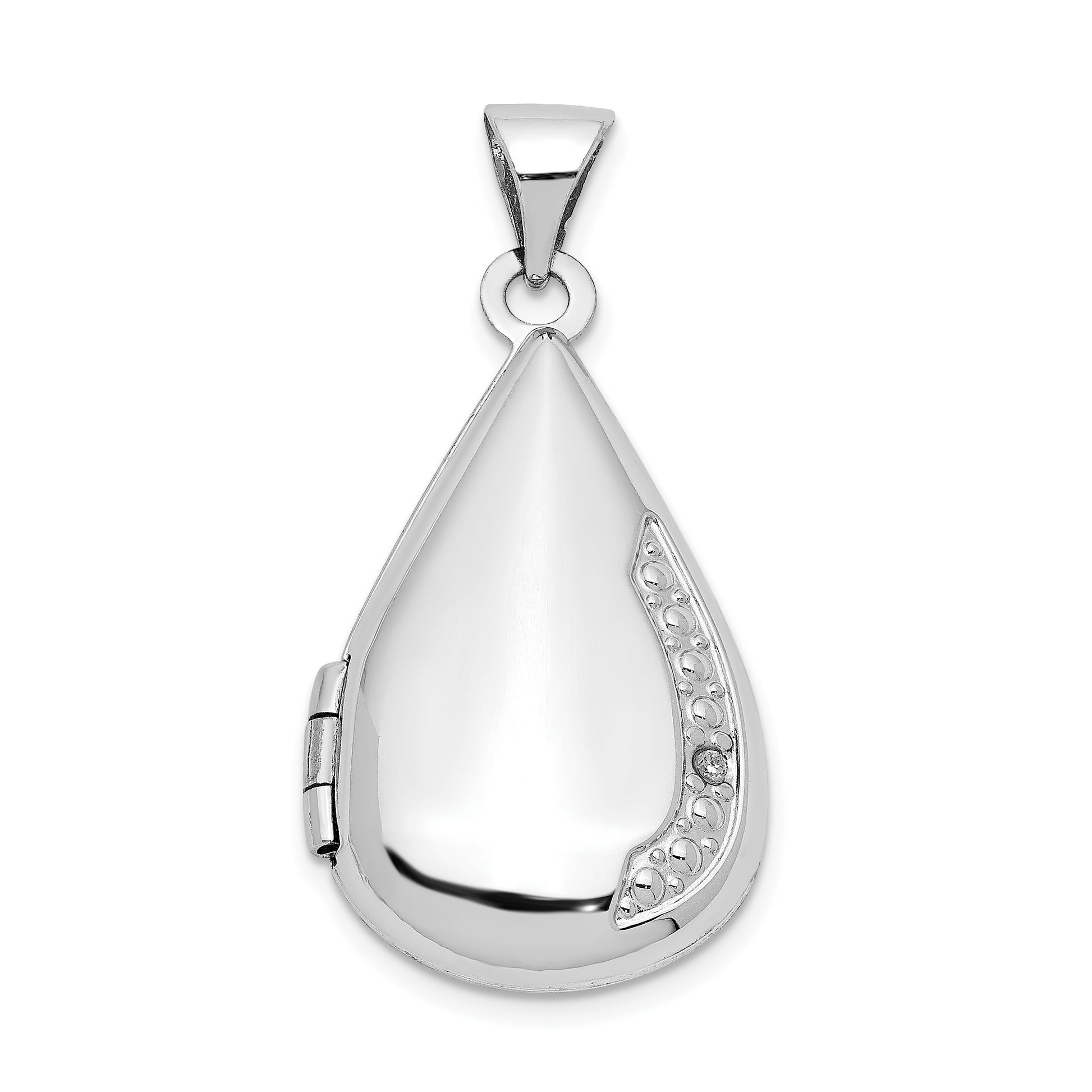 14K White Gold Polished Diamond 21x13mm Teardrop Locket