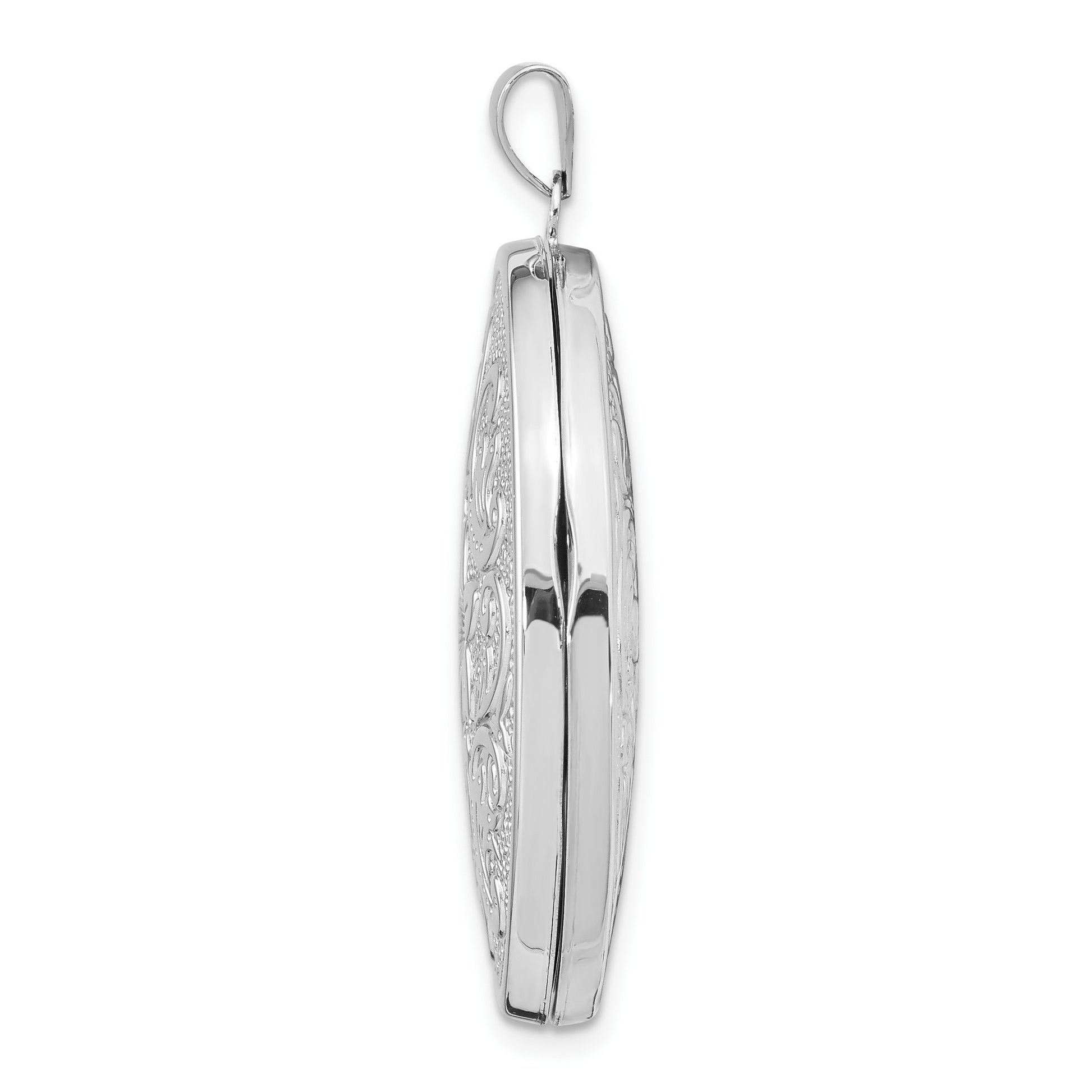 14k White Gold Reversible Floral Swirl Design 32mm Oval Locket