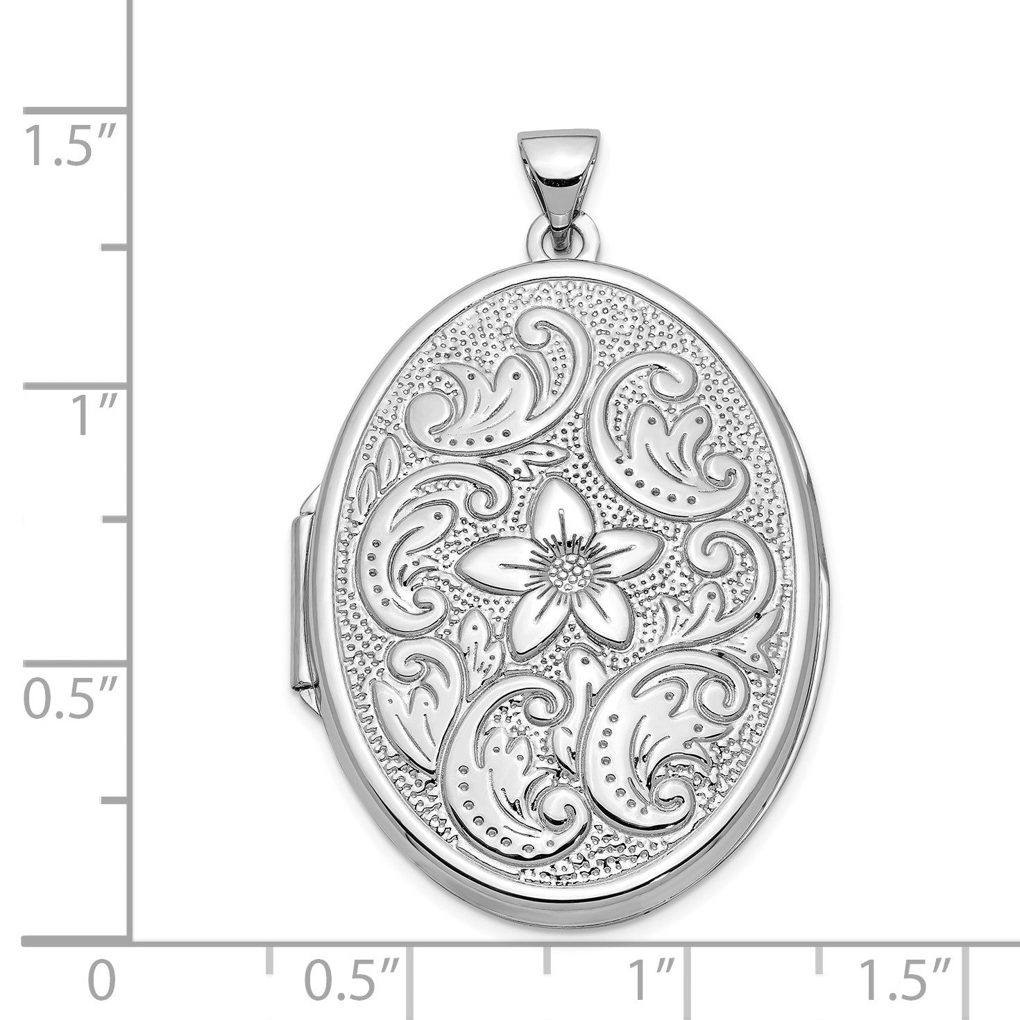 14k White Gold Reversible Floral Swirl Design 32mm Oval Locket