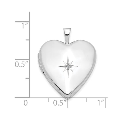 14K White Gold Diamond Star 20mm Heart Locket