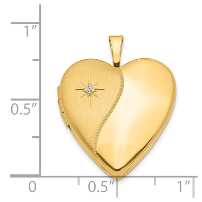 14K Polished and Satin Diamond Star 20mm Heart Locket