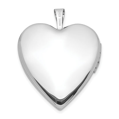 14K White Gold Polished and Satin Diamond Star 20mm Heart Locket