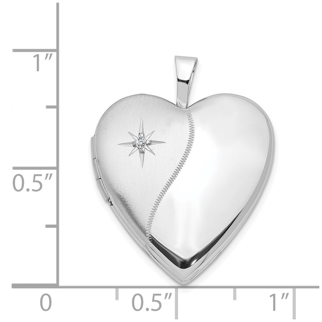 14K White Gold Polished and Satin Diamond Star 20mm Heart Locket