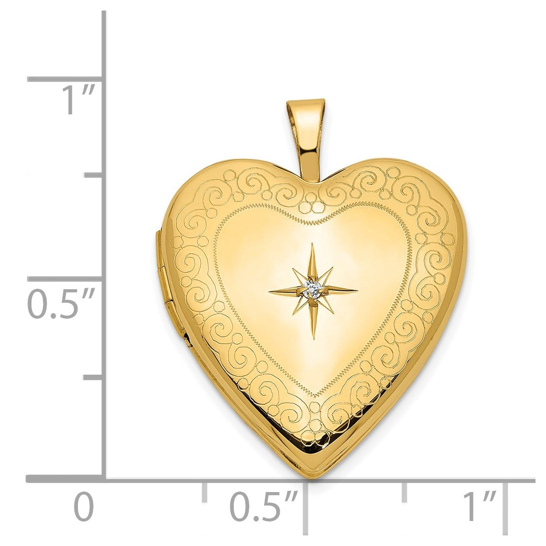 14K Diamond Star with Side Swirl Edge 20mm Heart Locket