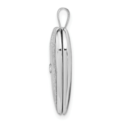 14K White Gold Diamond Star with Side Swirl Edge 20mm Heart Locket