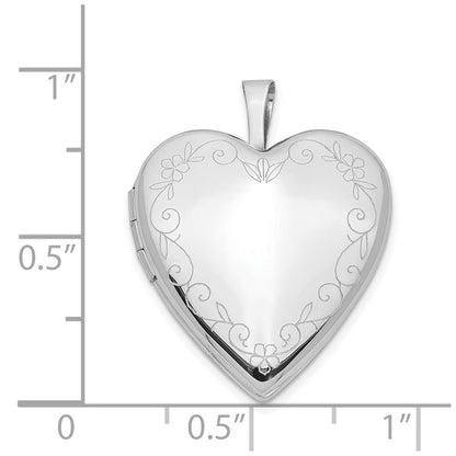 14K White Gold Floral Vine Border 20mm Heart Locket