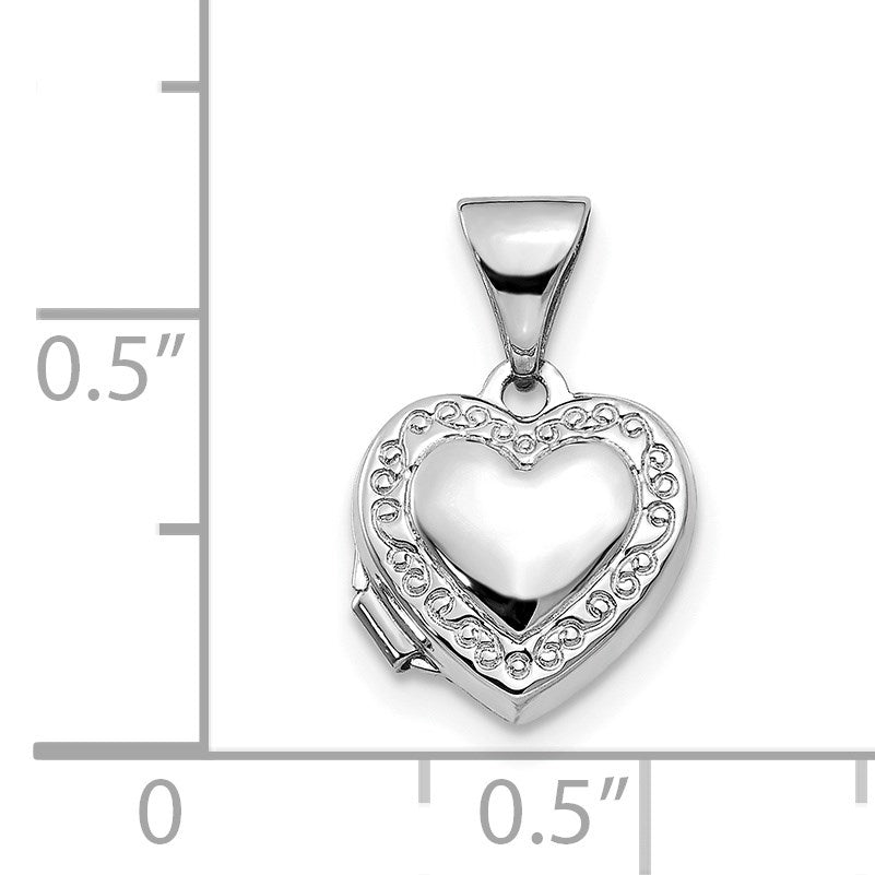 14k White Gold Scroll Border 10mm Heart Locket