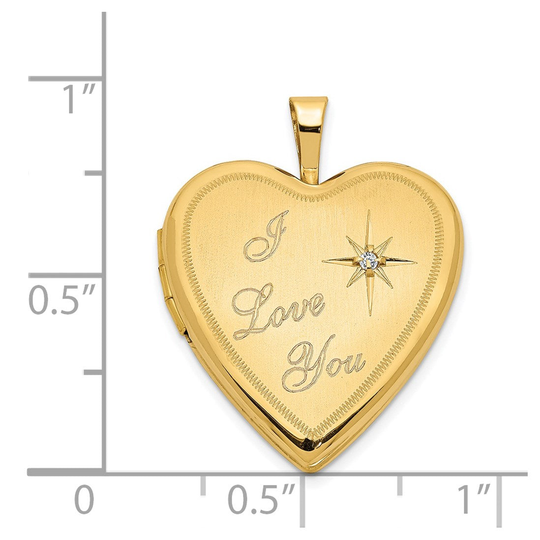 14K Satin Diamond Star I LOVE YOU Script 20mm Heart Locket
