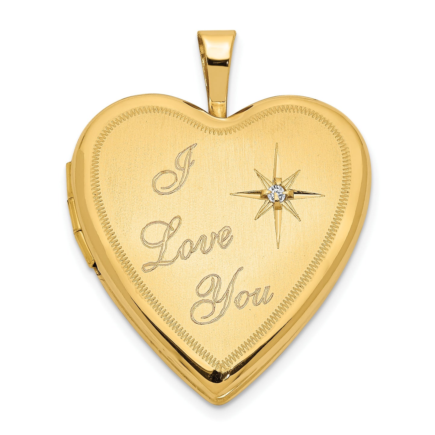 14K Satin Diamond Star I LOVE YOU Script 20mm Heart Locket