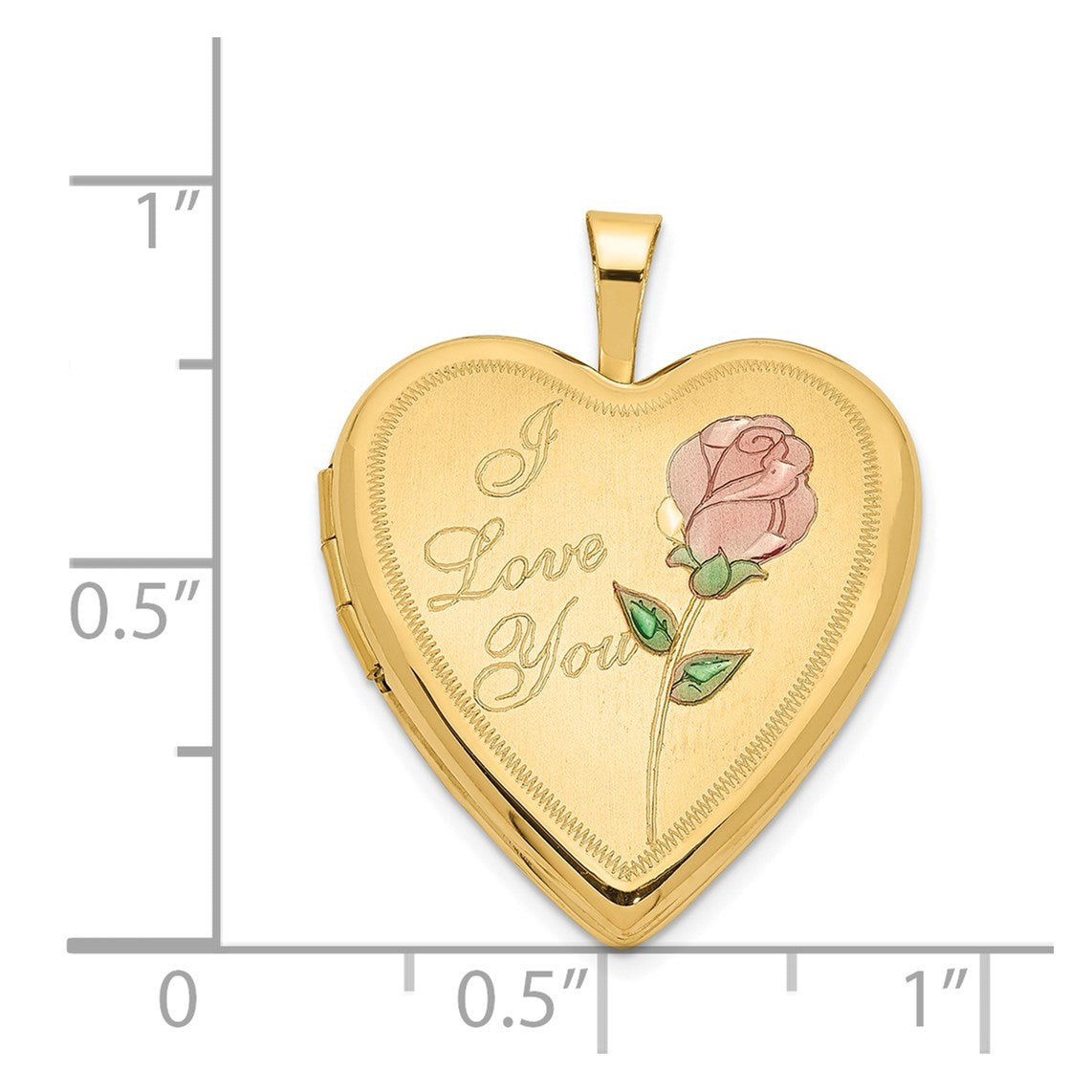 14K Pink and Green Enamel Rose I LOVE YOU Script 20mm Heart Locket