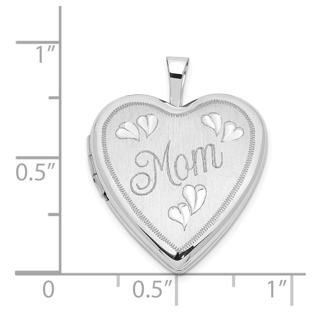 14K White Gold MOM Script with Hearts 20mm Heart Locket
