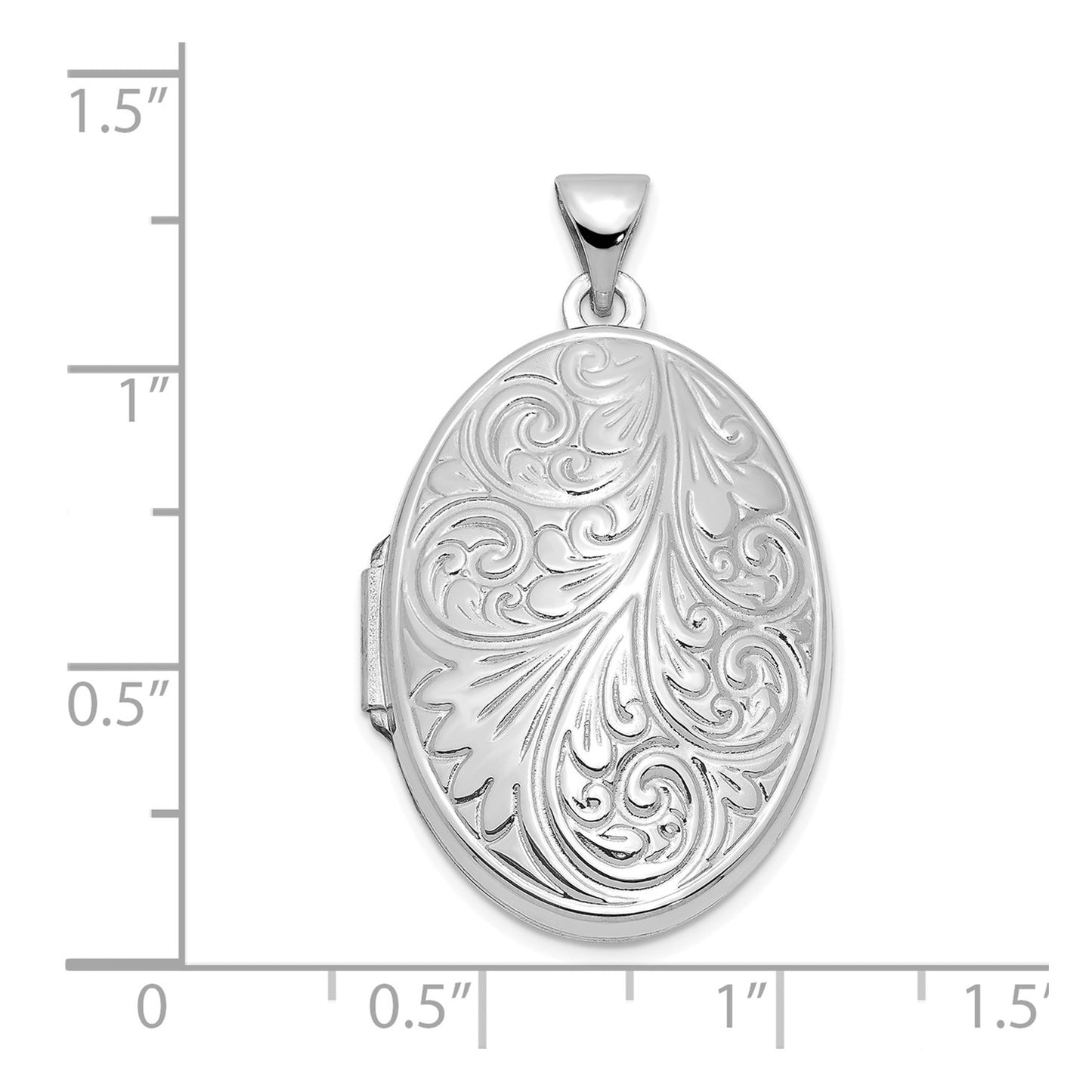 14k White Gold Scroll Design 26mm Oval Locket