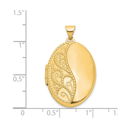 14k Fancy Half Swirl Design 26mm Oval Locket
