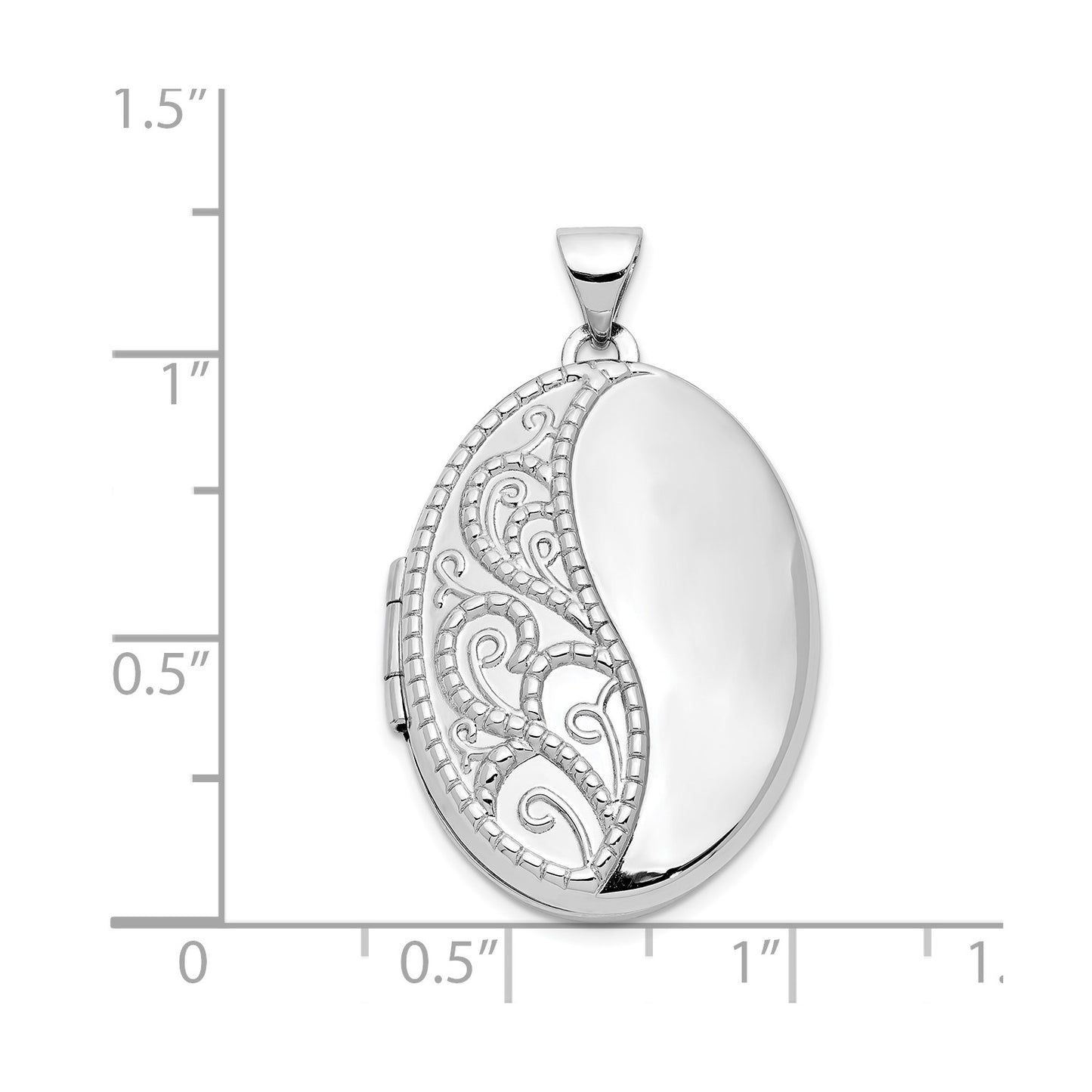 14k White Gold Fancy Half Swirl Design 26mm Oval Locket