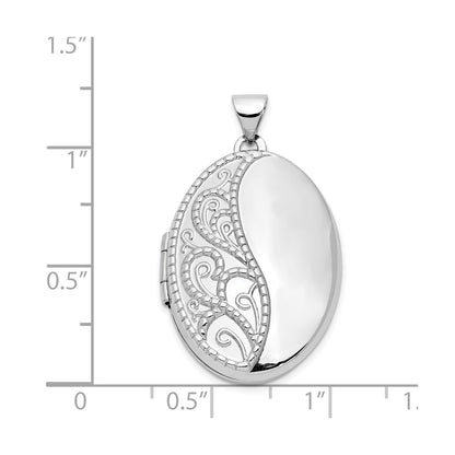 14k White Gold Fancy Half Swirl Design 26mm Oval Locket