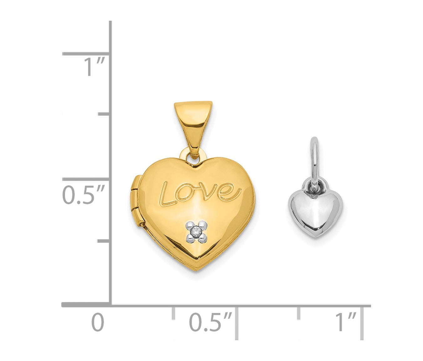 14k Two-tone Diamond LOVE with Poem on Reverse with Heart Charm 12mm Heart Locket