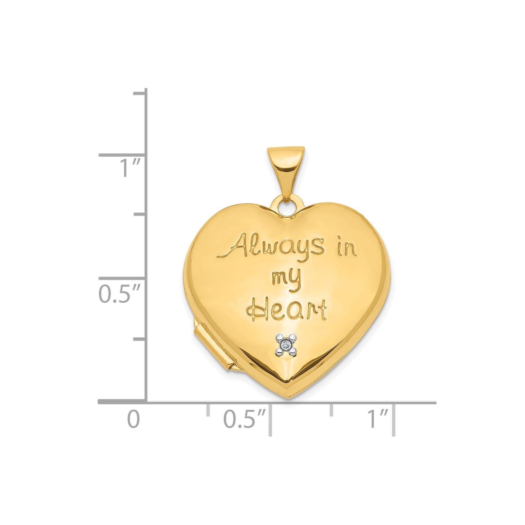 14k Two-tone Diamond ALWAYS IN MY HEART Script with Heart Charm Inside 21mm Heart Locket