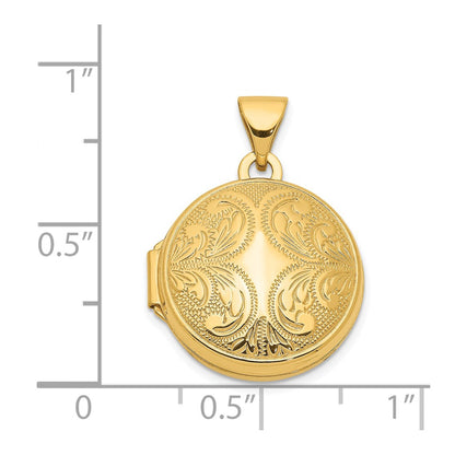 14k Polished Scroll Design 16mm Round Locket