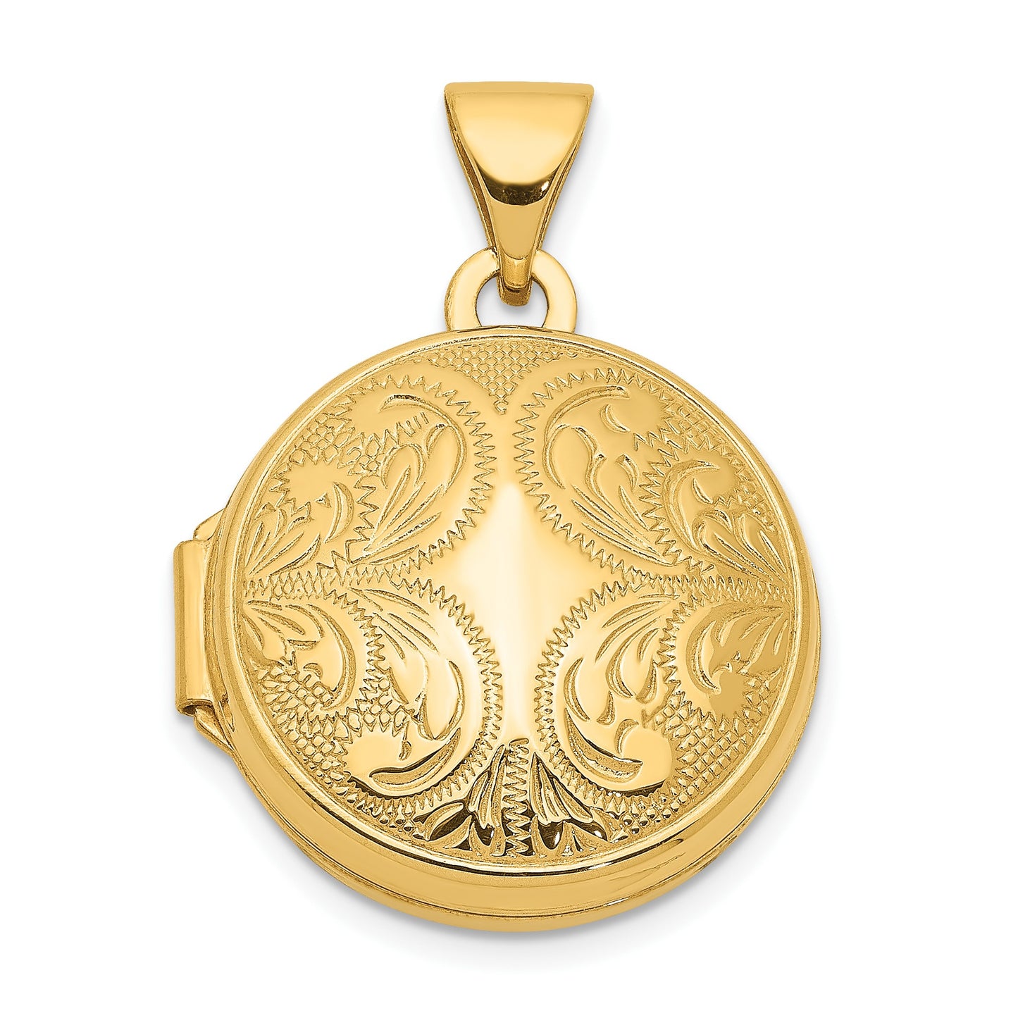 14k Polished Scroll Design 16mm Round Locket
